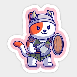 Cute Cat Knight Viking Cartoon Sticker